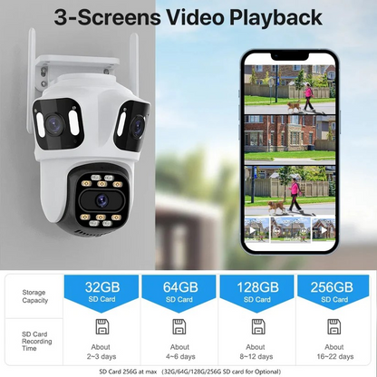 Тройна Външна WiFi Камера P15 с три ектрана 3MP+3MP+6MP, ICSee, Бяла