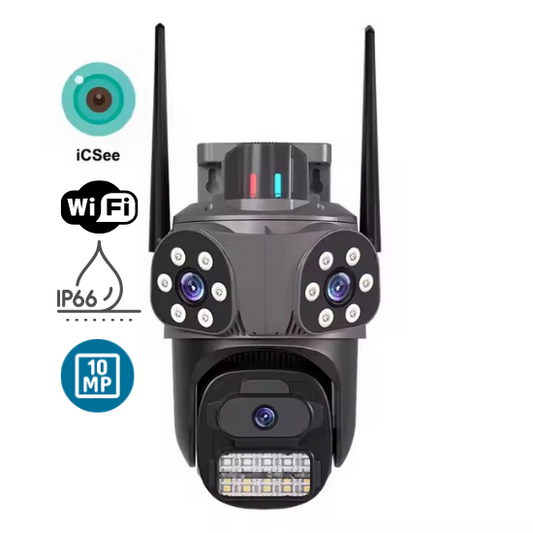 Тройна Външна WiFi Камера с три обектива 10MP, ICSee, Черна