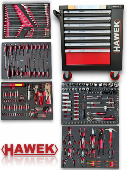 ШКАФ С ИНСТРУМЕНТИ С 7 ЧЕКМЕДЖЕТА – 5 ПЪЛНИ,МЕТАЛЕН ПЛОТ И ОТДЕЛЕНИЕ ЗА ЗАКАЧАНЕ НА ИНСТУМЕНТИ HAWEK