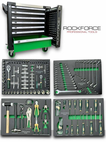 ШКАФ С ИНСТРУМЕНТИ С 7 ЧЕКМЕДЖЕТА – 4 ПЪЛНИ,МЕТАЛЕН ПЛОТ И ОТДЕЛЕНИЕ ЗА ЗАКАЧАНЕ НА ИНСТУМЕНТИ ROCKFORCE