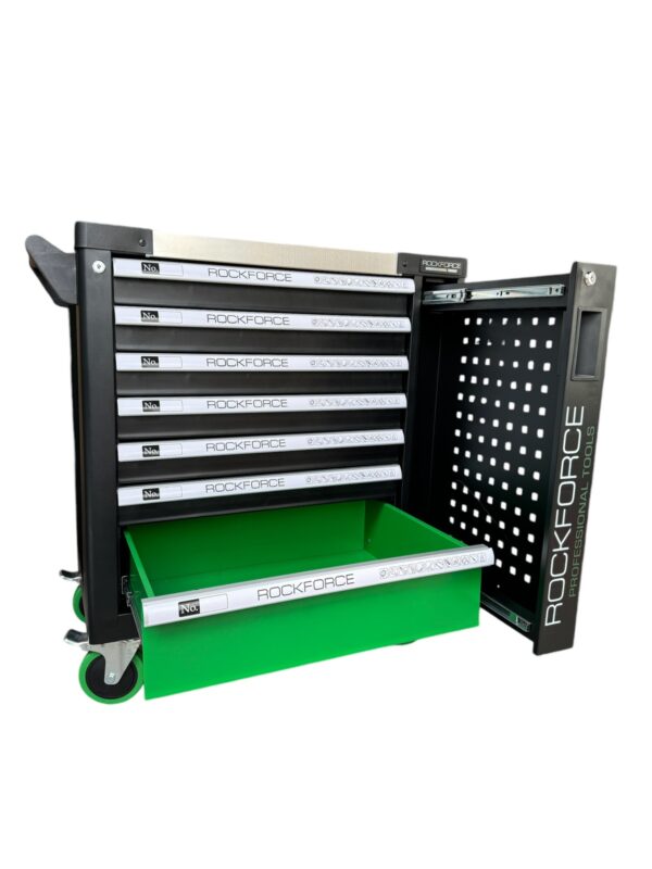 ШКАФ С ИНСТРУМЕНТИ С 7 ЧЕКМЕДЖЕТА – 4 ПЪЛНИ,МЕТАЛЕН ПЛОТ И ОТДЕЛЕНИЕ ЗА ЗАКАЧАНЕ НА ИНСТУМЕНТИ ROCKFORCE