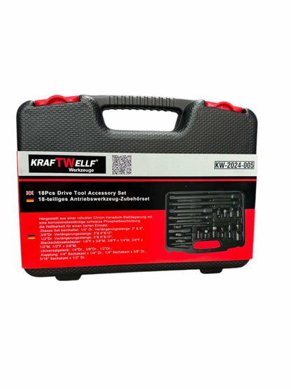 КОМПЛЕКТ УДАРНИ ПРЕХОДНИЦИ ( АДАПТЕРИ ) И УДЪЛЖЕНИЯ 1/4″, 3/8″ и 1/2″ 18 ЧАСТИ KFRAFTWELLE