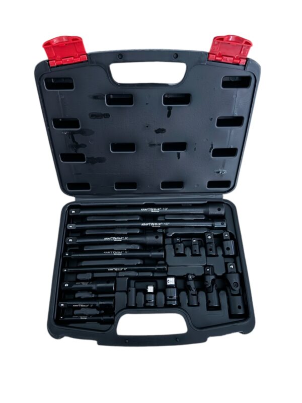 КОМПЛЕКТ УДАРНИ ПРЕХОДНИЦИ ( АДАПТЕРИ ) И УДЪЛЖЕНИЯ 1/4″, 3/8″ и 1/2″ 18 ЧАСТИ KFRAFTWELLE