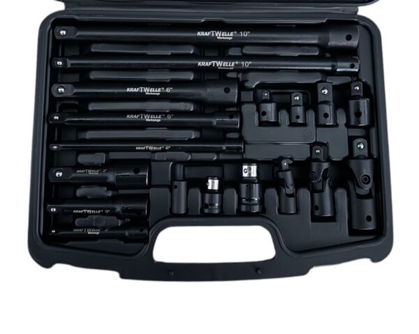 КОМПЛЕКТ УДАРНИ ПРЕХОДНИЦИ ( АДАПТЕРИ ) И УДЪЛЖЕНИЯ 1/4″, 3/8″ и 1/2″ 18 ЧАСТИ KFRAFTWELLE