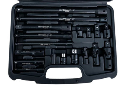 КОМПЛЕКТ УДАРНИ ПРЕХОДНИЦИ ( АДАПТЕРИ ) И УДЪЛЖЕНИЯ 1/4″, 3/8″ и 1/2″ 18 ЧАСТИ KFRAFTWELLE