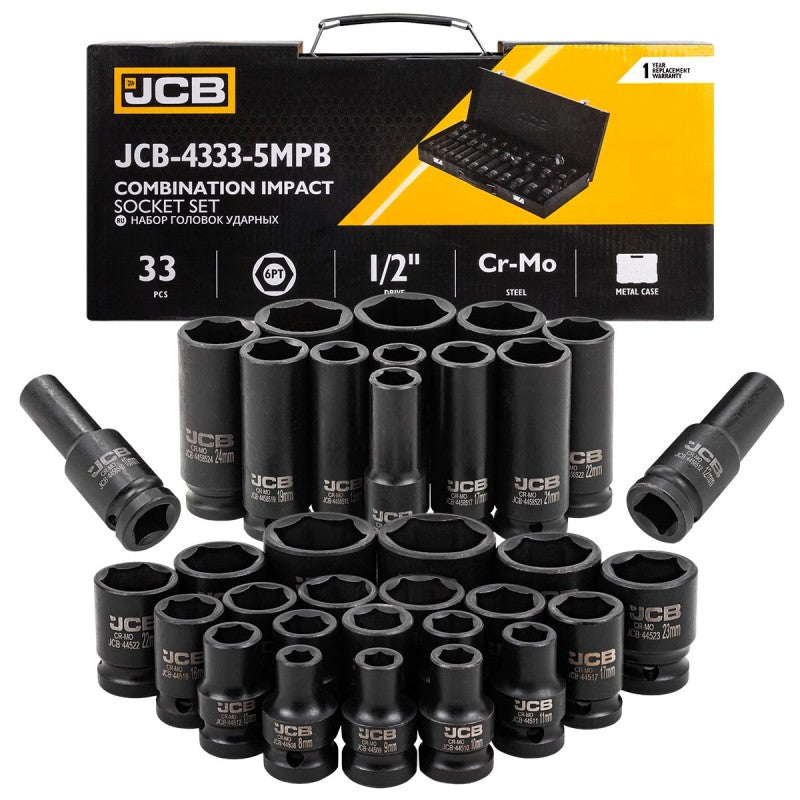 КОМПЛЕКТ УДАРНИ ВЛОЖКИ 33 ЧАСТИ 1/2 ( 8 – 32 ММ ) JCB