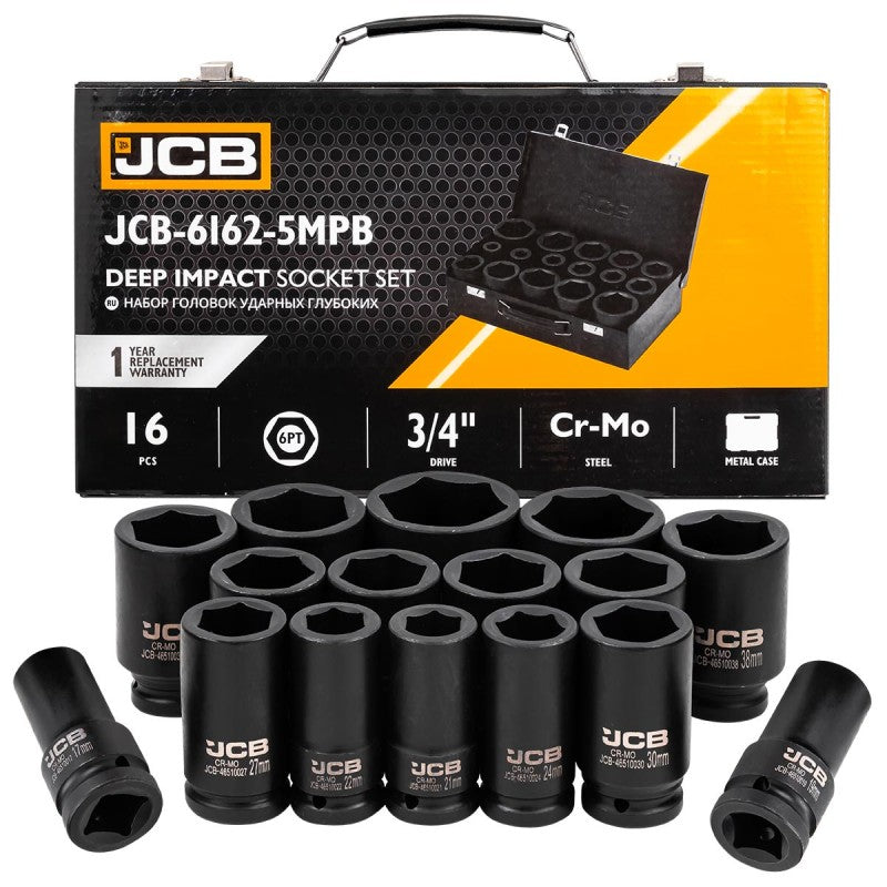 КОМПЛЕКТ УДАРНИ ВЛОЖКИ16 ЧАСТИ 3/4 (17 – 50 ММ) 6-СТЕННИ JCB