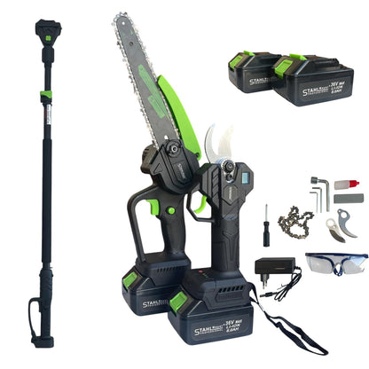 3в1 Акумулаторна Лозарска Ножица и Трион с Омасляване и телескопичен прът 36V 8AH STAHLMAYER