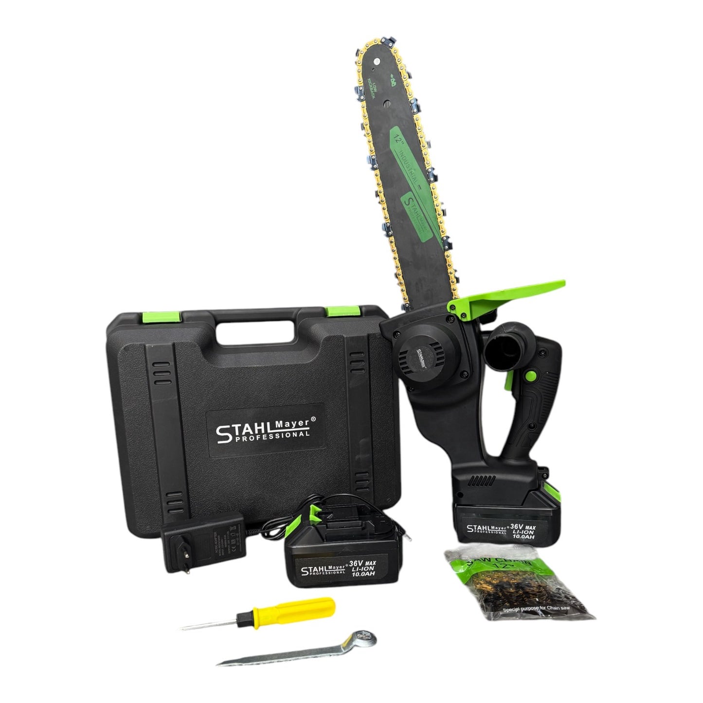 Акумулаторна резачка STAHLMAYER  36V 10Ah с две батерии и 2 вериги – 35см шина