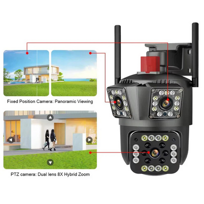 Тройна Външна WiFi Камера G73 с три обектива 3MP+3MP+6MP, ICSee, Черна