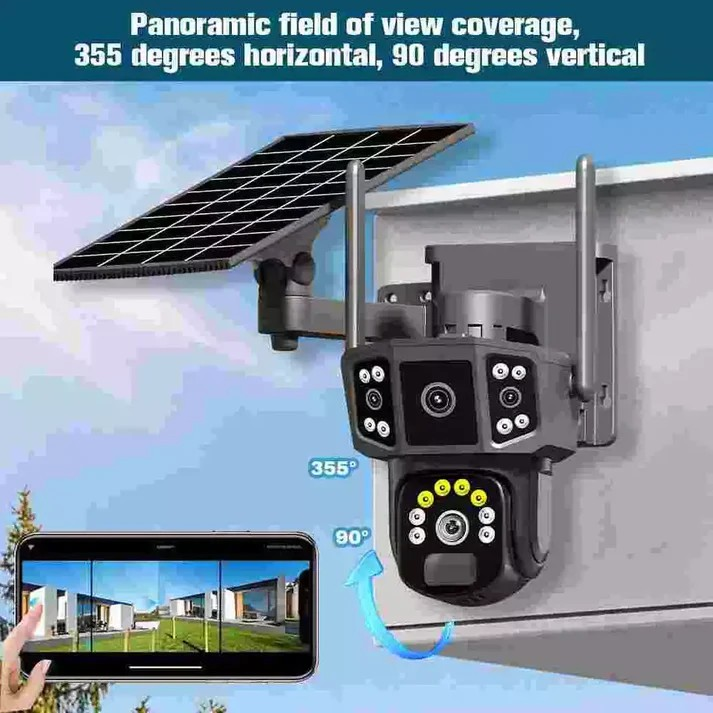 Соларна Външна WiFi камера с четири обектива 4x 3MP с изкуствен интелект Q38