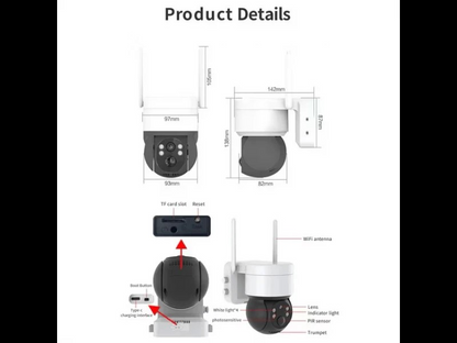 Соларна WIFI камера със соларен панел PTZ 360, 1080P, Full HD, цветно Hощно Bиждане